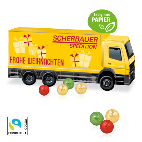 3D Adventskalender "LKW" mit Fairtrade® Schokolade mit Papier-Inlay