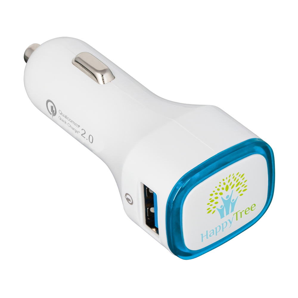USB-Autoladeadapter Quick Charge 2.0® COLLECTION 500 - hellblau, weiß / hellblau