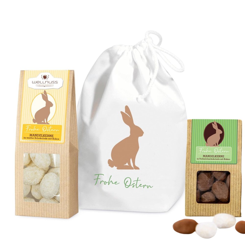 1 Faltschachteln und 1 Mini Faltschachtel im Baumwollsäckchen - Oster-Edition