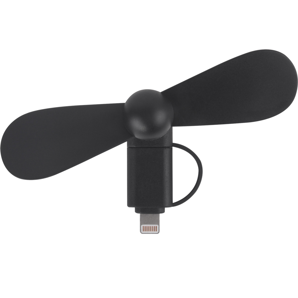 2 in 1 PROMO-Ventilator mit Lightning (Apple) und Type C USB  Anschluss - schwarz