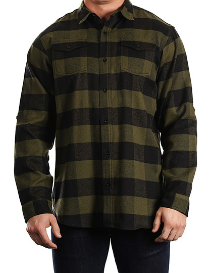Burnside - Woven Plaid Flannel Shirt - Army - Black (Checked)