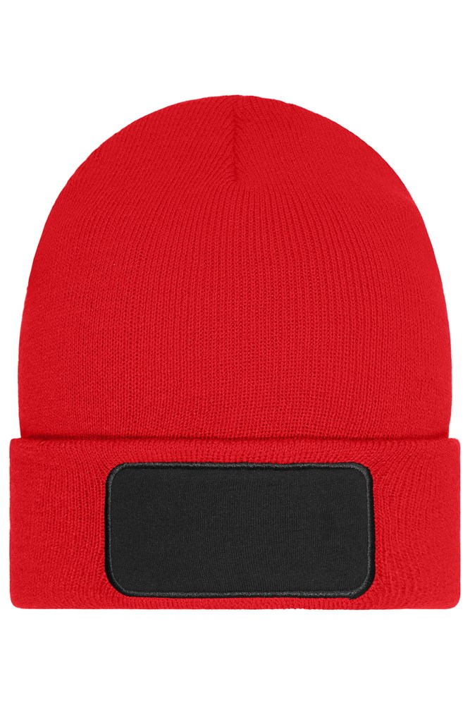 Beanie with Patch (10cm x 5 cm) - Thinsulate - Red (ca. Pantone 200C)