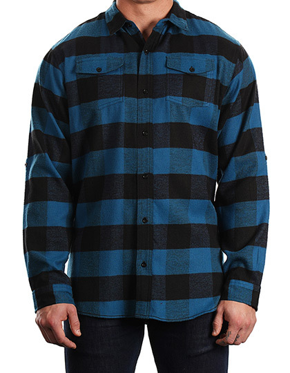 Burnside - Woven Plaid Flannel Shirt - Blue - Black (Checked)