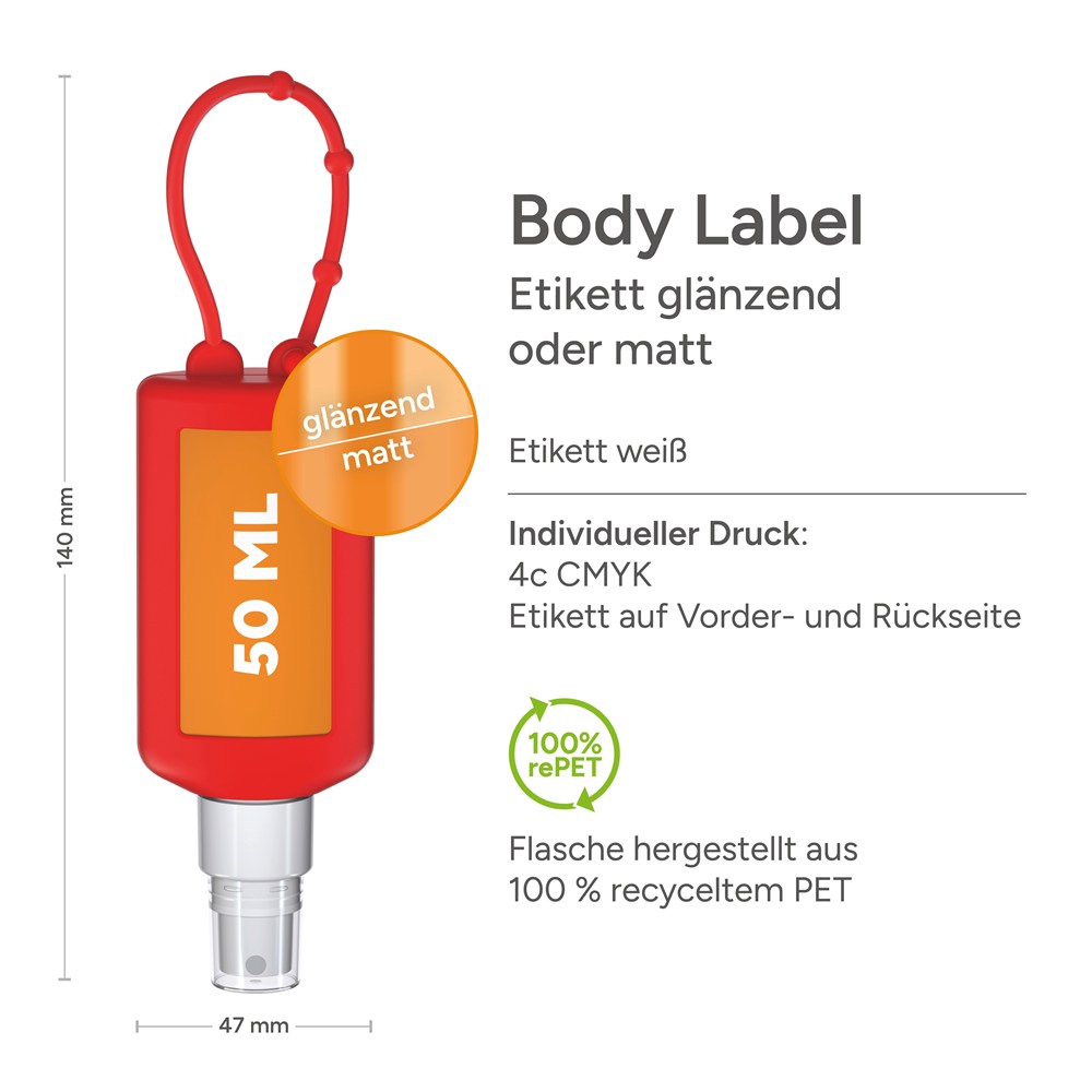 Kfz Cockpit-Reiniger, 50 ml Bumper rot, Body Label (R-PET)