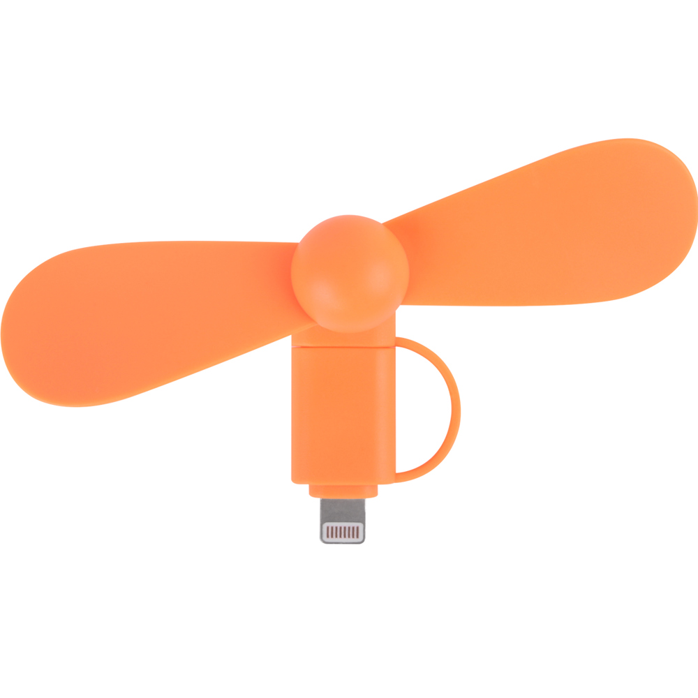 2 in 1 PROMO-Ventilator mit Lightning (Apple) und Type C USB  Anschluss - orange