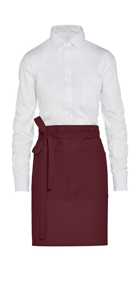 BRUSSELS - Short Recycled Bistro Apron with Pocket - Burgundy
