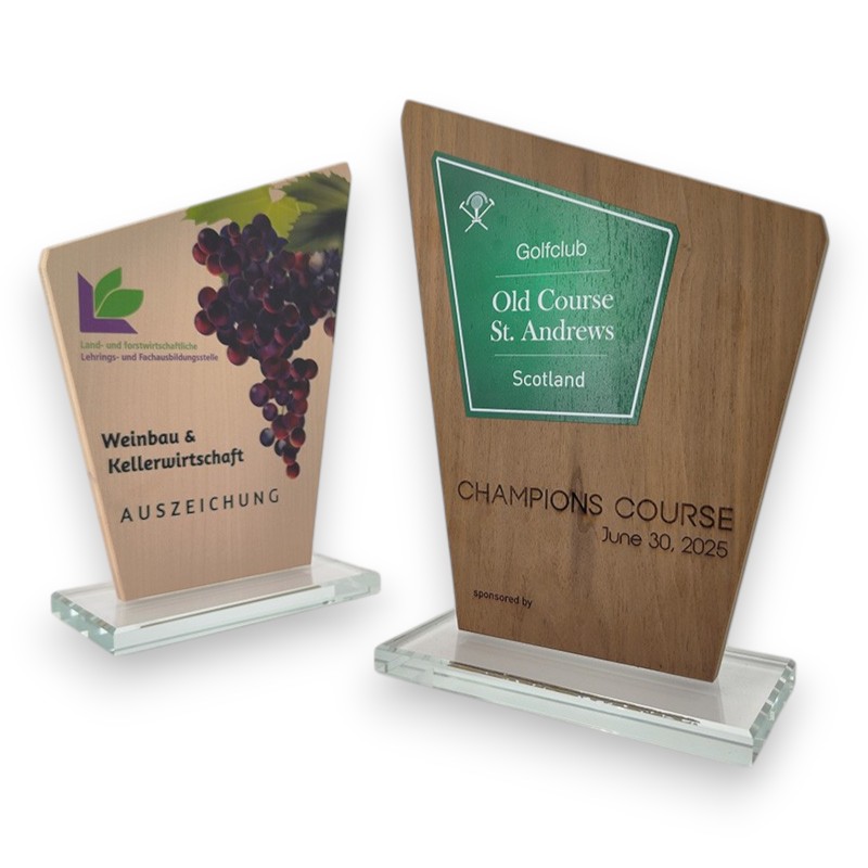 Holz Trophäe Glas Natur