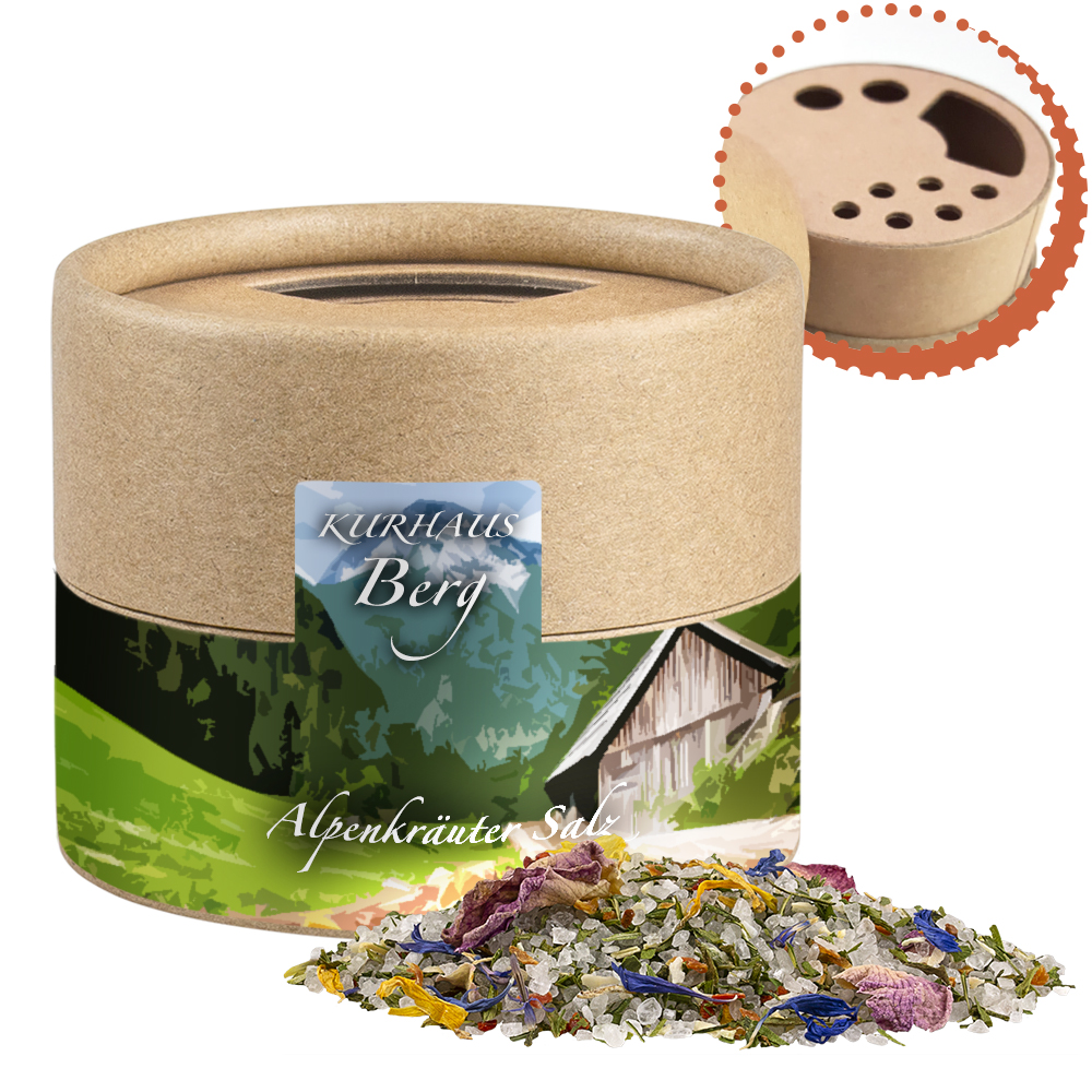 Alpenkräuter Salz, ca. 50g, Kraftpapierstreuer Mini